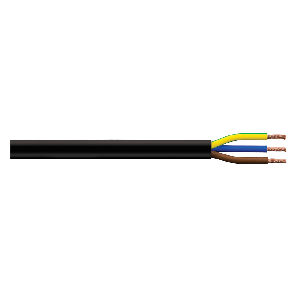 Image of 0.75mm 6A 3183YH 3 Core Flexible Cable PVC Flex Black 50M Drum