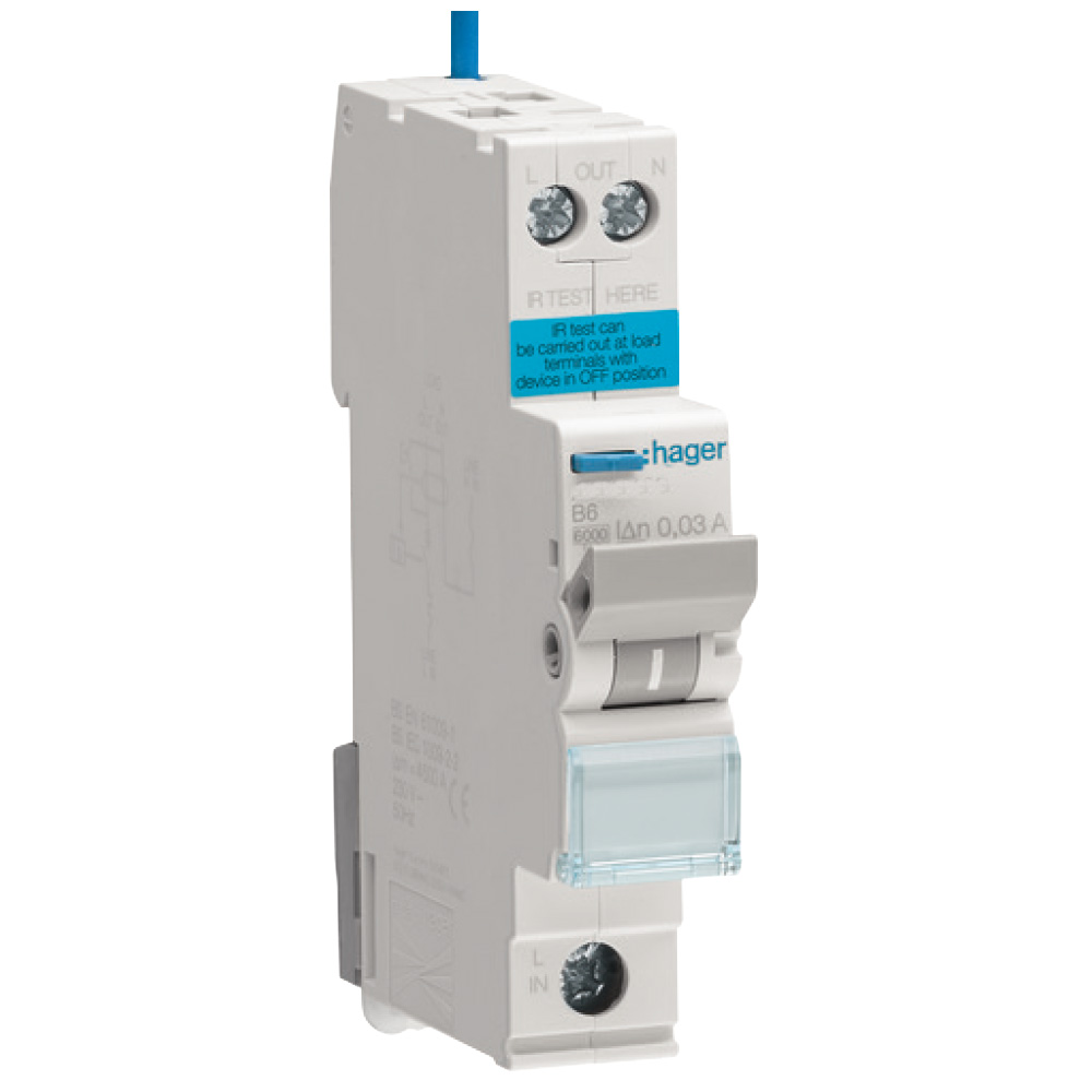 Image of Hager ADB406U RCBO Type B Single Pole 6A 30mA