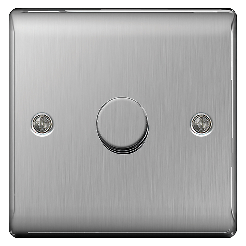 Image of Avenue Raised Push Dimmer Switch 1 Gang 400W 2 Way Brushed Steel
