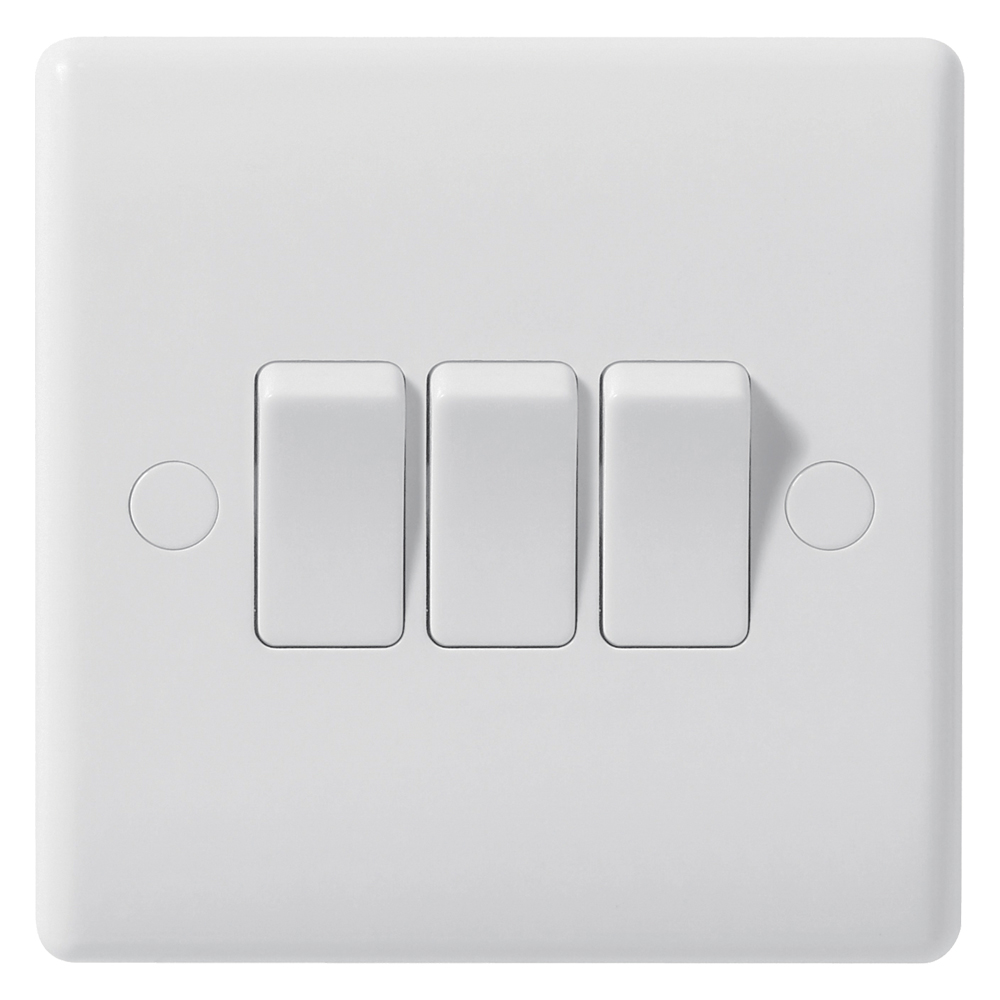 Image of Avenue Contour Light Switch 3 Gang 2 Way 10AX Inductive White