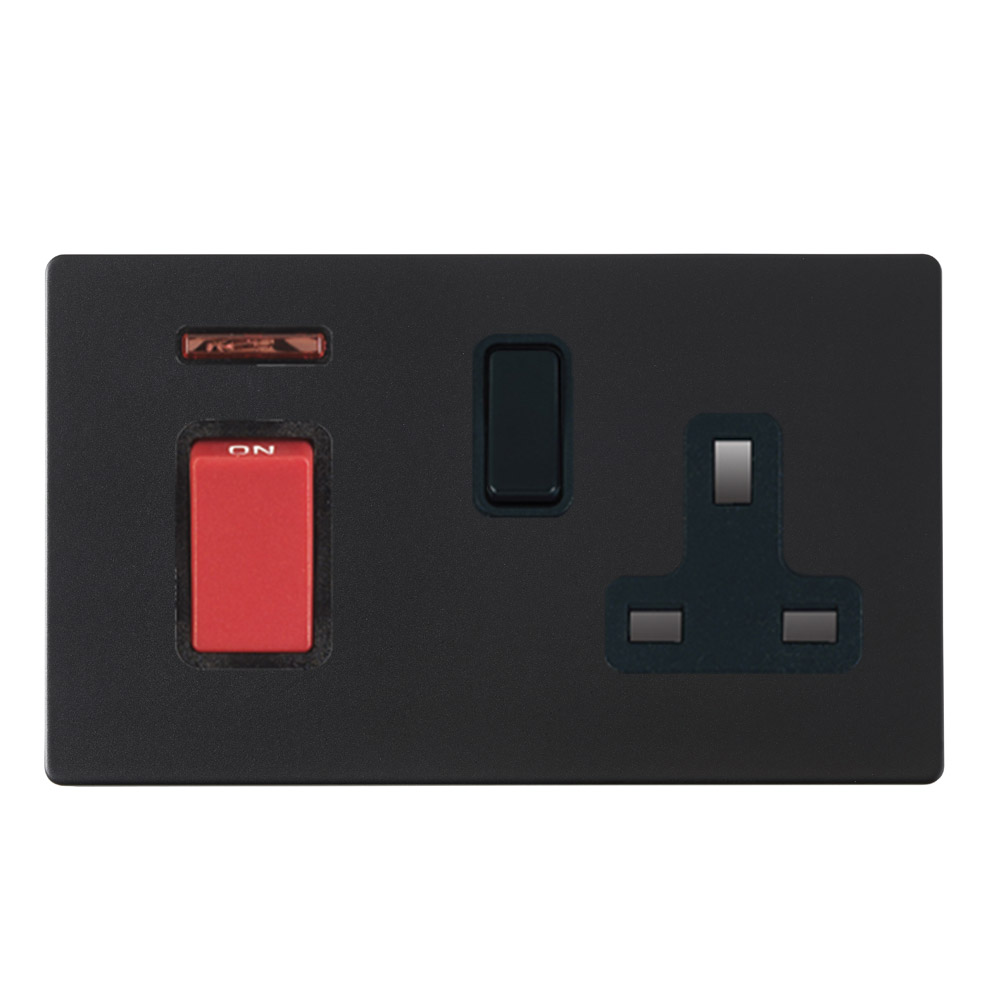 Image of Avenue Screwless Slim Cooker Unit 45A Switch and Socket DP with Neon Matt Black