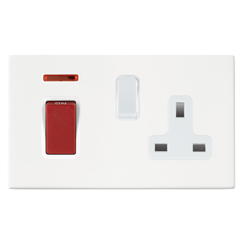 Image of Avenue Screwless Slim Cooker Unit 45A Switch and Socket DP Neon Matt White