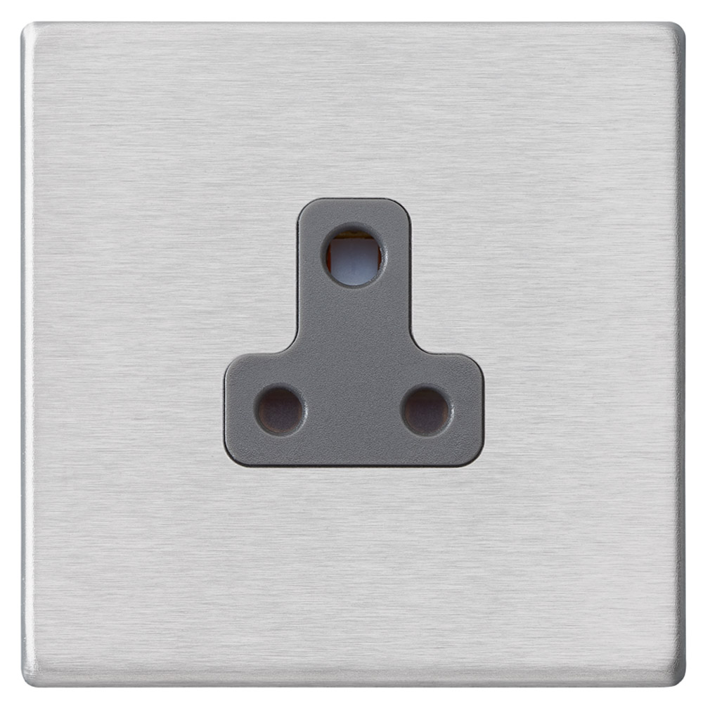 Image of Avenue Screwless Slim Unswitched Single Socket 5A Satin Steel Quartz Grey