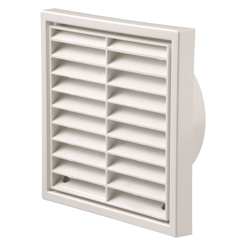 Image of Avenue Exterior Wall Grille Square White Fixed Louvre 6 Inch Duct