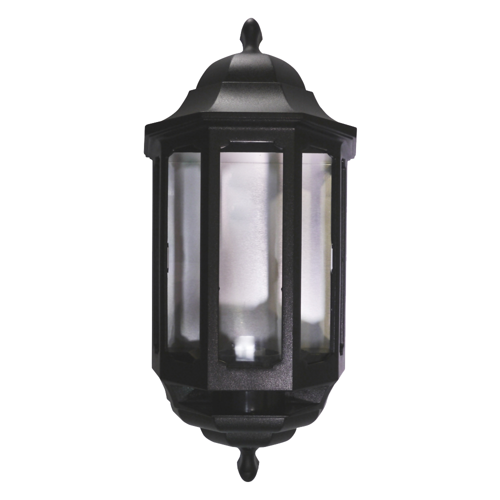 Image of Avenue Outdoor Half Lantern Wall Light with PIR BC (B22) Black