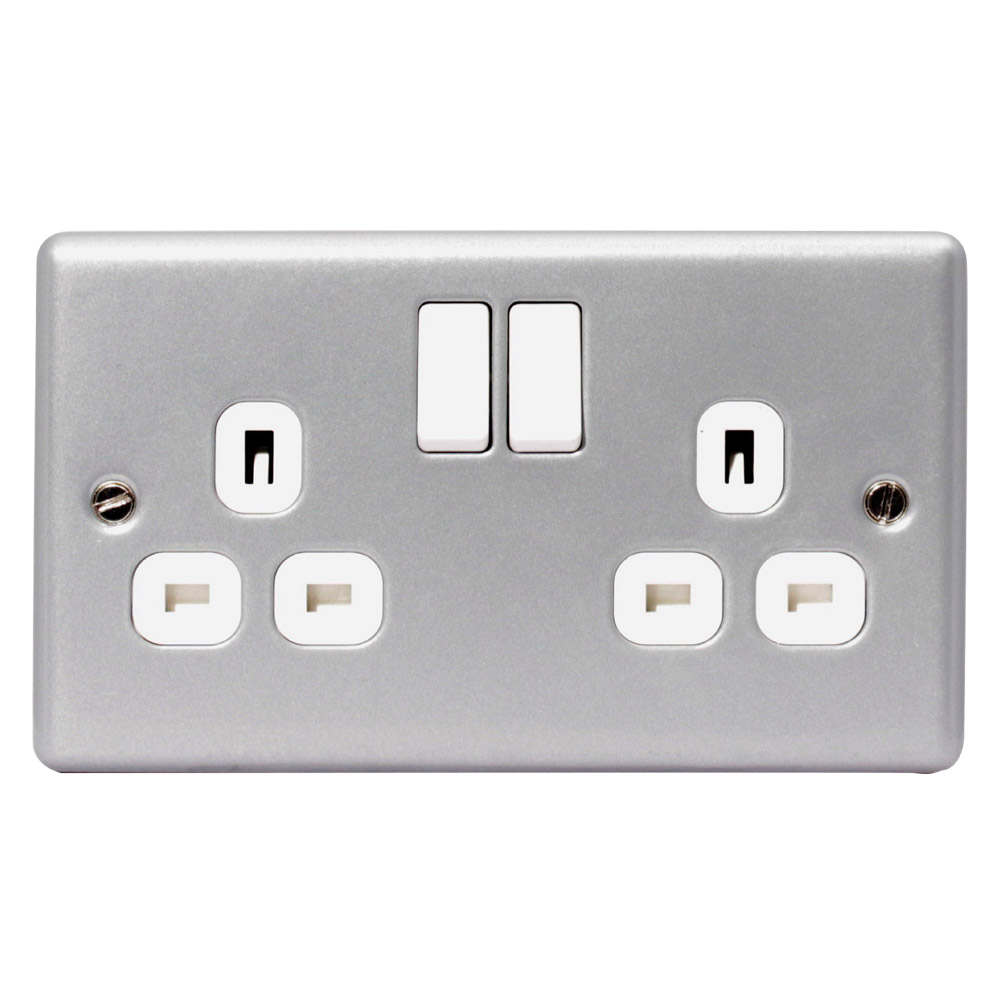 Image of Avenue Metalclad Switched Socket 2 Gang 13A Double Pole Surface Grey