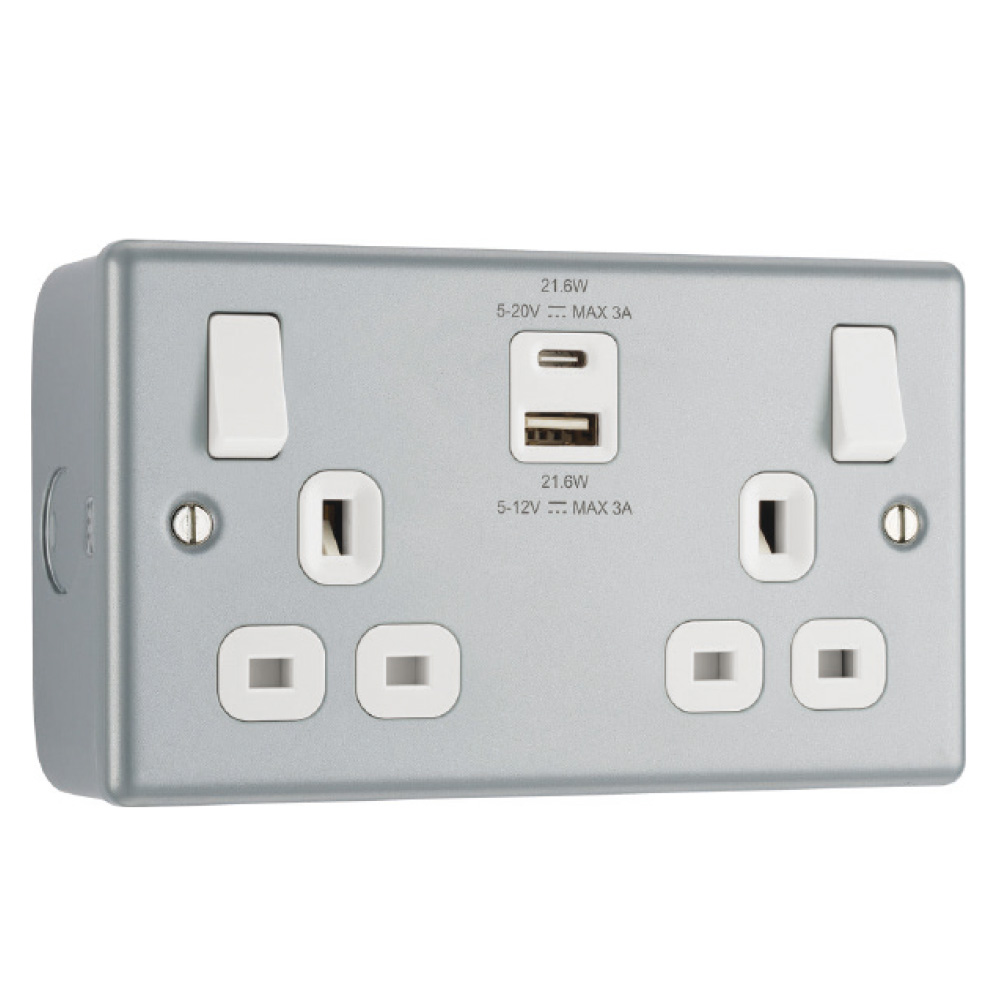 Avenue 13A 2 Gang DP USB A+C Switched Socket