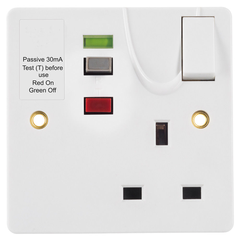 Image of Avenue Switched RCD Socket 1 Gang 13A DP Latching White Front