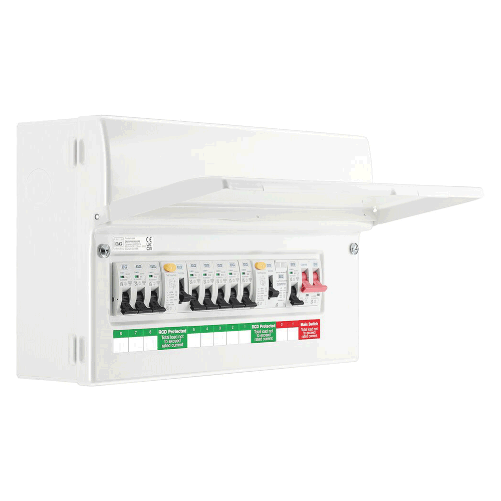 Image of BG CFUDP16611ASPD 8 Way Dual RCD Consumer Unit with SPD and 1 x 100A 