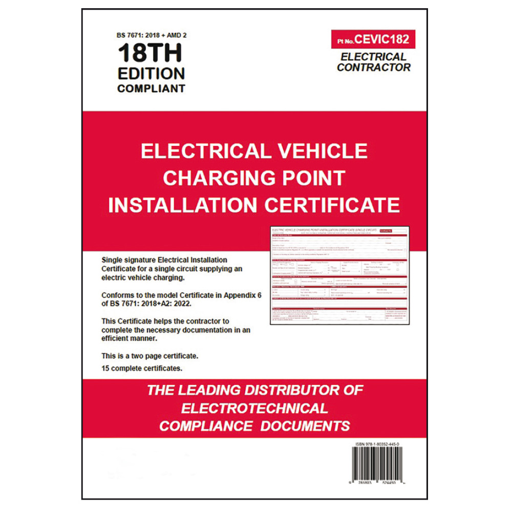 18th Edition EV Charging Point Installation Certificate
