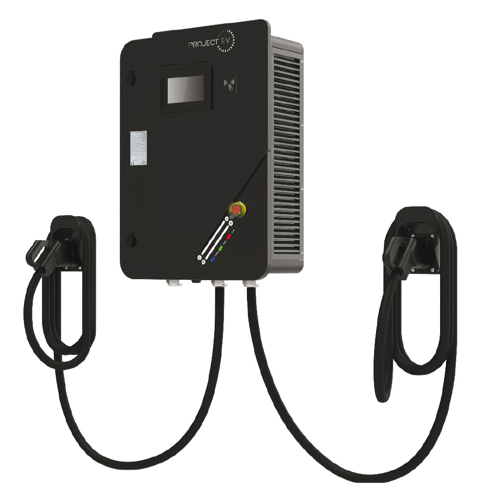 Project EV 80kW Three Phase DC 5M Tethered Dual CCS Guns EV Charger with RFID