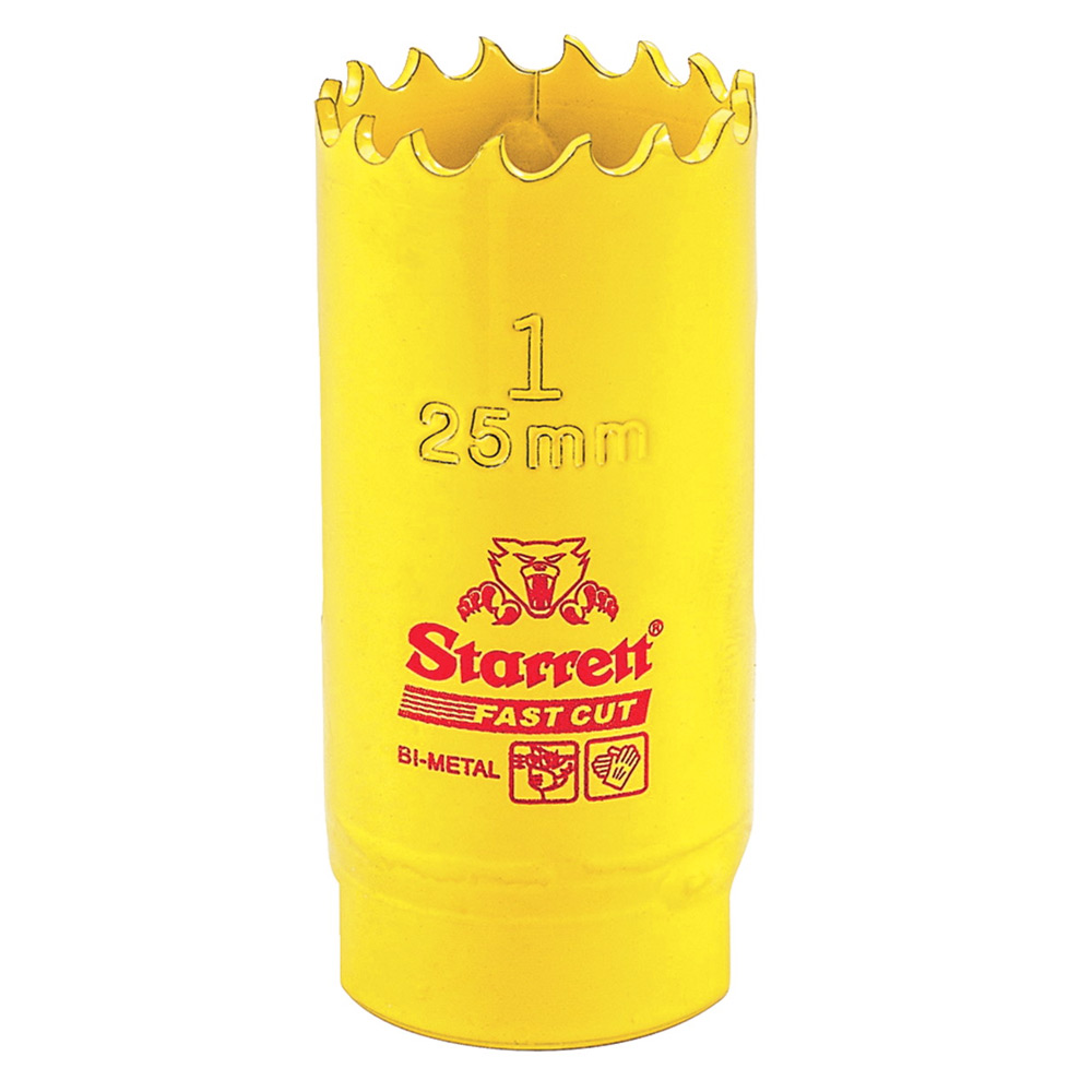 Image of Starrett 25mm Hole Saw HSS Fast Smooth Cutting Yellow FCH0100