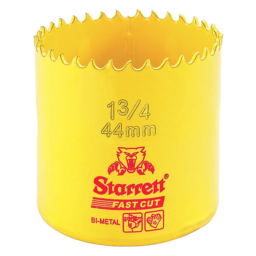 Image of Starrett 44mm Hole Saw HSS Fast Smooth Cutting Yellow FCH0134