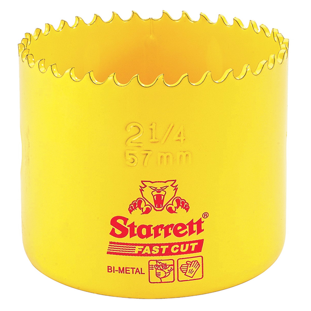 Image of Starrett 57mm Hole Saw HSS Fast Smooth Cutting Yellow FCH0214