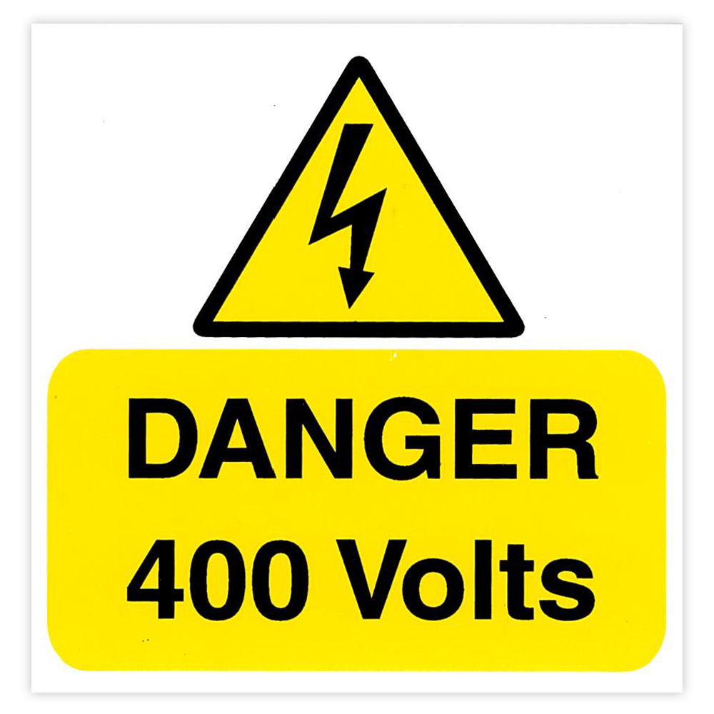 Image of Danger 400V Rigid Sticky Label 75 x 75mm Self Adhesive PVC Pack of 5