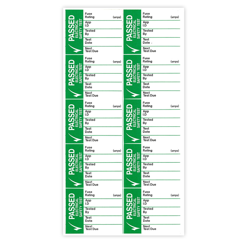 Image of PAT Pass Test Sticky Labels Large 42 x 32mm Adhesive Vinyl Pack of 50