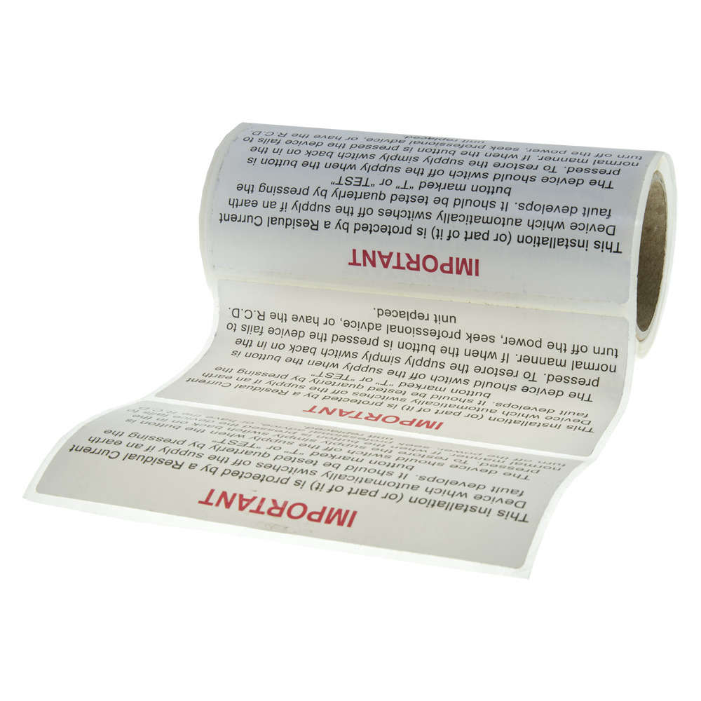 Image of RCD Test Sticker 130 x 60mm Self Adhesive Vinyl Label Roll of 100
