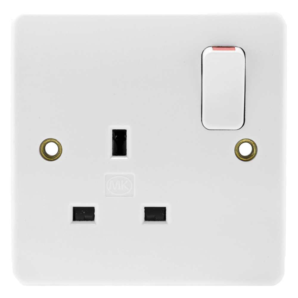 Image of MK Logic K2757WHI Switched Socket 1 Gang 13A Double Pole Dual Earth White