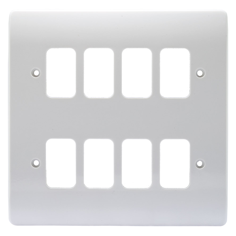 Image of MK Logic K3638WHI Grid Front Plate 8 Gang White