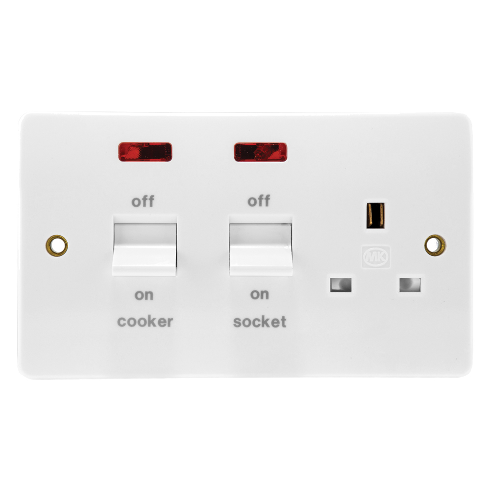 Image of MK Logic K5061WHI Cooker Unit 45A Switch and Socket DP Neon White