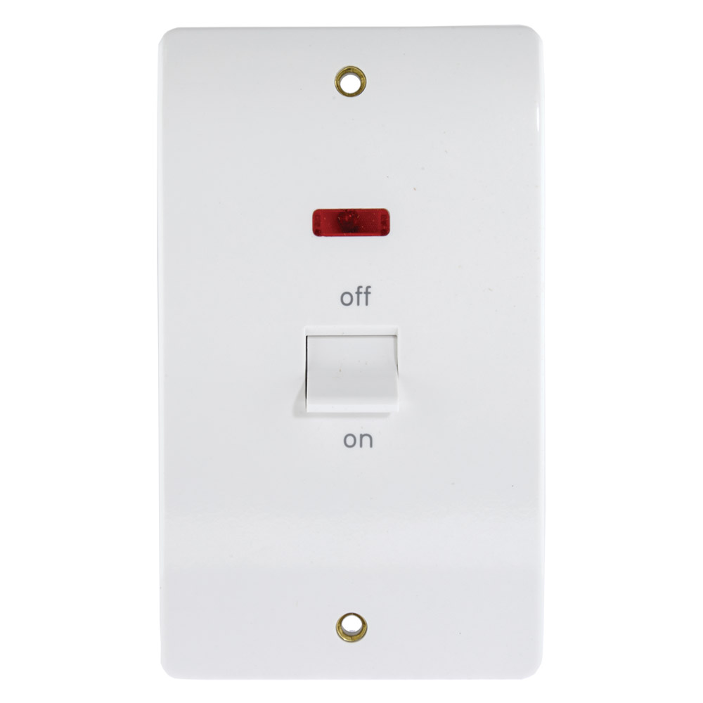 Image of MK Logic K5205WHI 45A Cooker Switch 2 Gang Double Pole Neon White