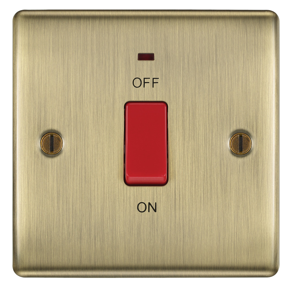 Image of BG Nexus Metal 45A Cooker Switch 1 Gang Double Pole Neon Antique Brass