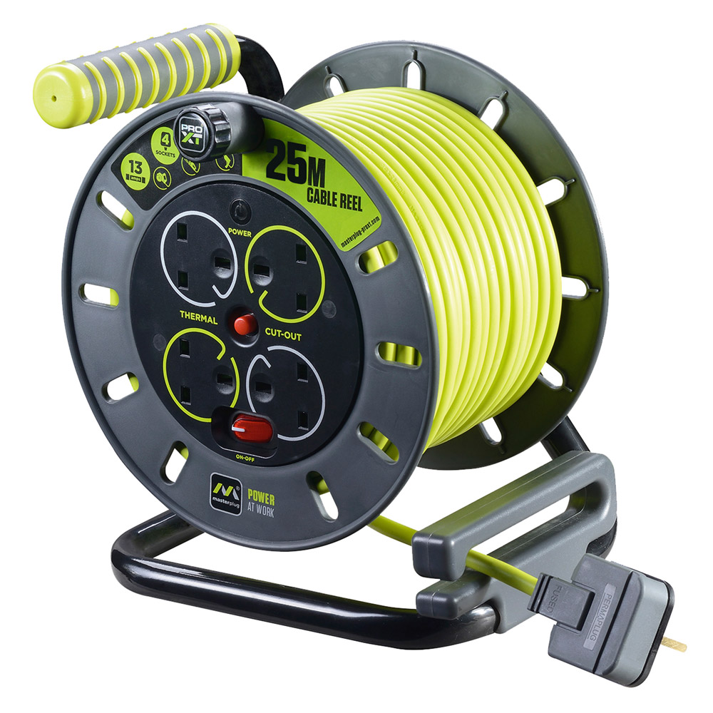 Image of Pro-XT Open Cable Reel 4 Gang 13A 25M Power Extension Lead