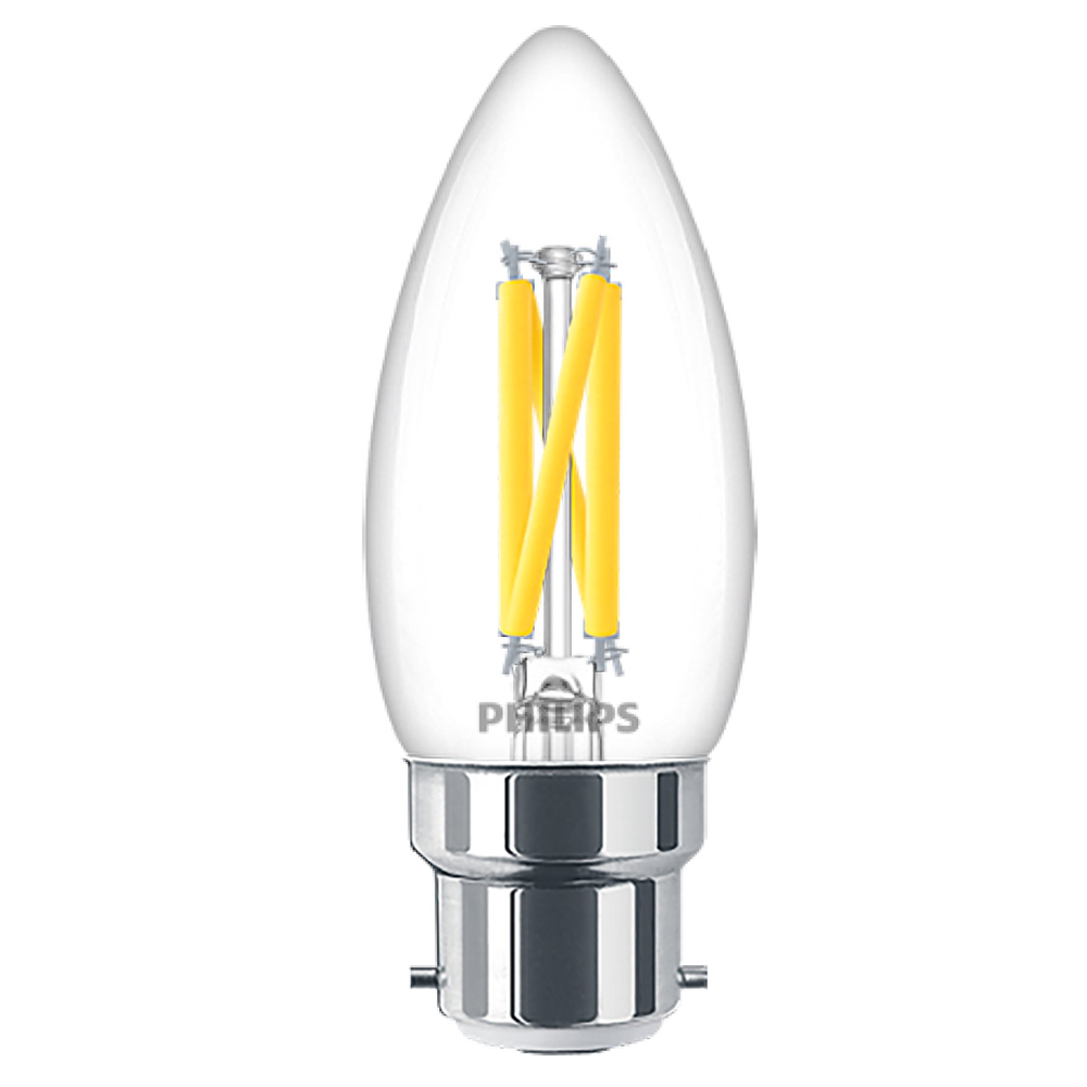 Image of Philips Classic Filament 3.4W LED Candle Bulb Dimmable BC Warm White 2000K-2700K