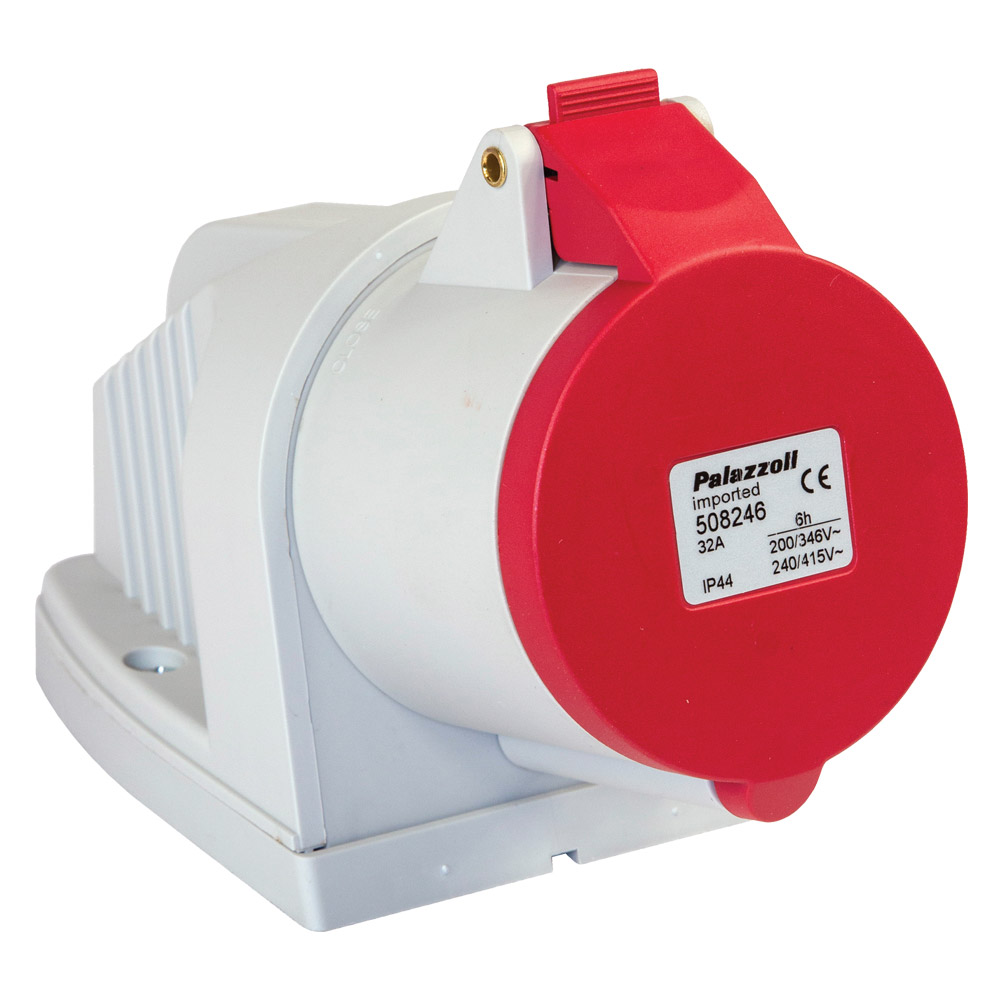 Image of Lewden 32A 400V Red Industrial Angled Socket 5 Pin Weatherproof IP44