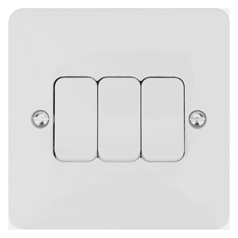 Image of Hager Sollysta WMPS32 Light Switch 3 Gang 2 Way 10AX White