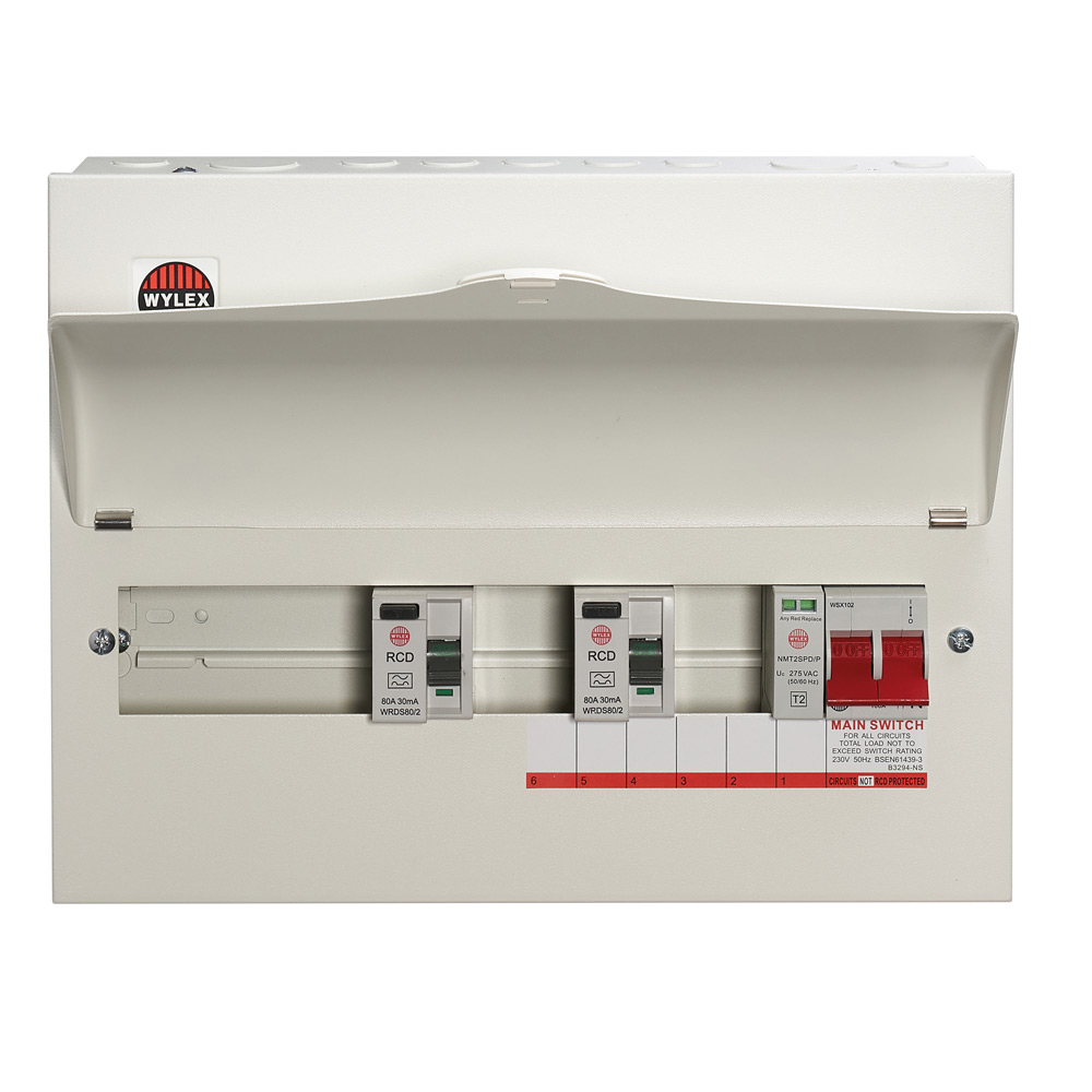 Image of Wylex NMRS9SSLMHISA 9 Way High Integrity Consumer Unit with 100A Main Switch and Mini SPD 