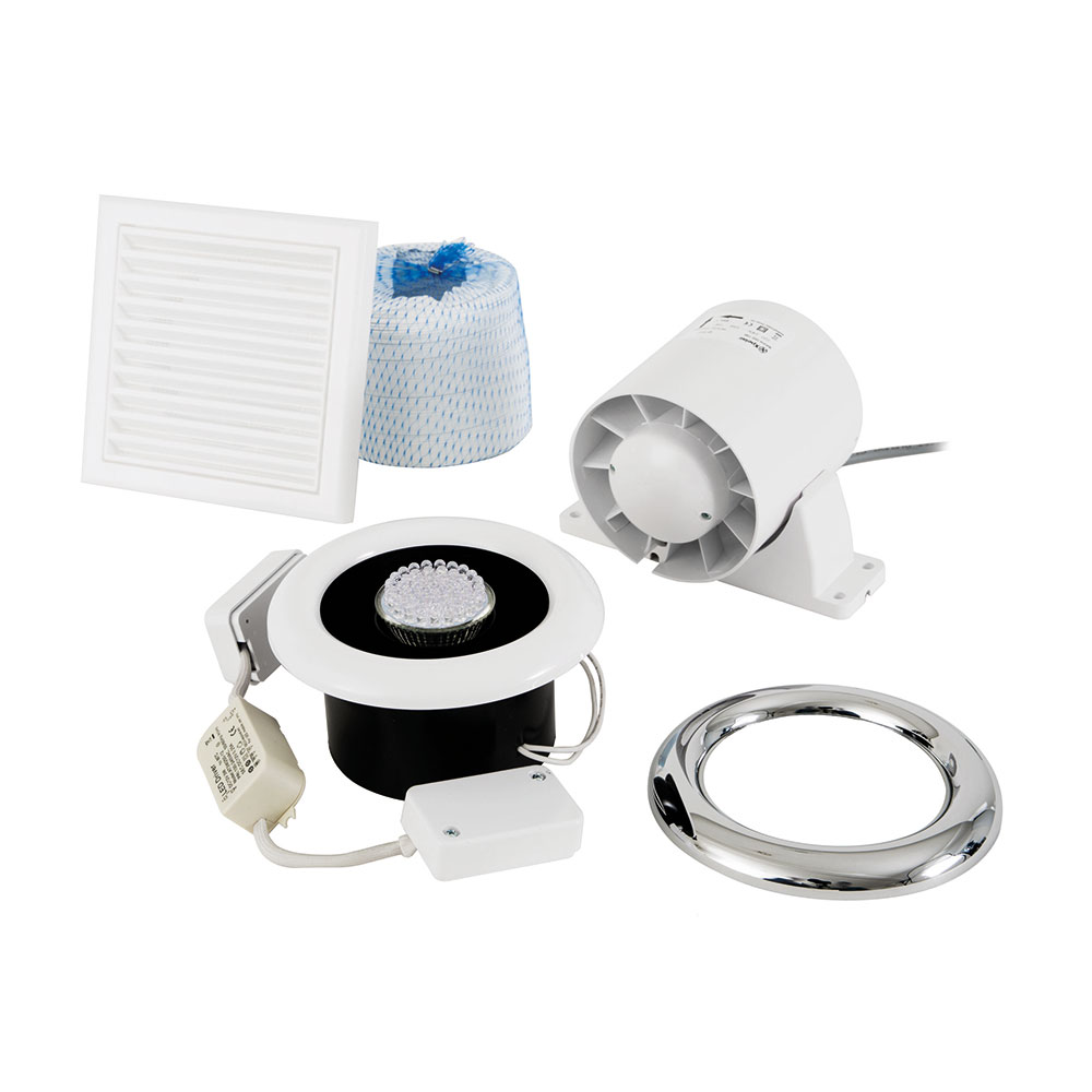Image of Xpelair ALL100 4 Inch AirLine Inline Duct Shower Fan Kit with LED Light