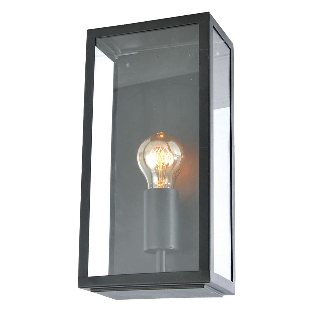 Image of Forum Zinc Minerva Outdoor Box Lantern Light ES(E27) Black and Glass