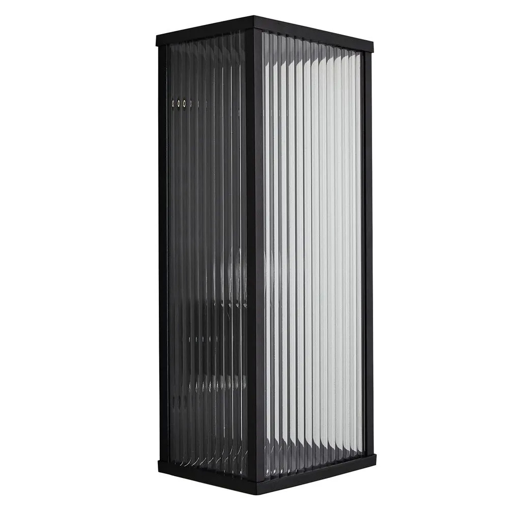 Image of Forum Zink Memphis Ribbed Glass Box Lantern Black