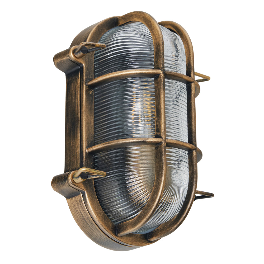 Image of Zink Davey GLS Caged Oval Bulkhead Light Gold 9W